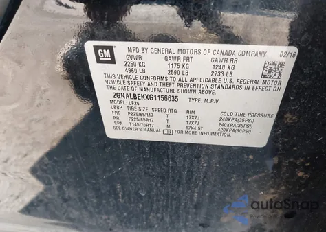 2016 Chevrolet Equinox Ls из США, поврежденный, VIN 2GNALBEKXG1156635